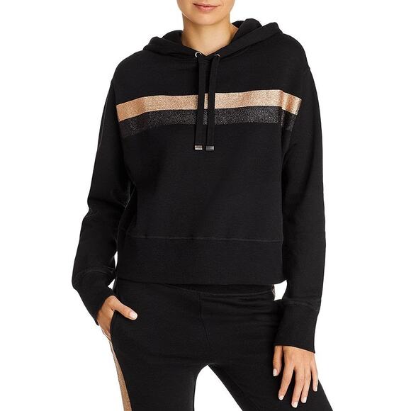 Generation Love Tops - GENERATION LOVE Bennette Glitter Stripe Hoodie hooded black sweatshirt Sz L NEW